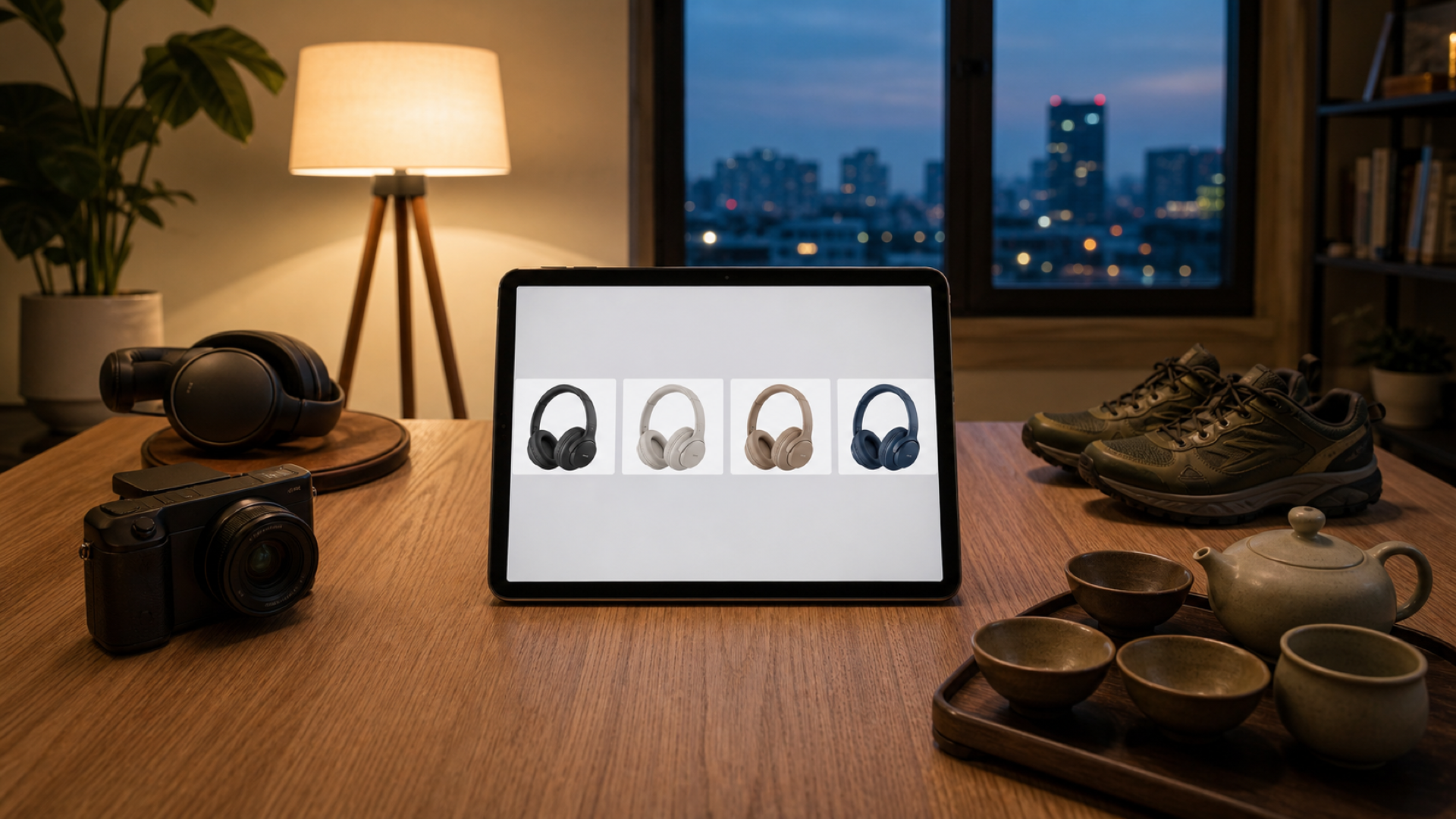 真实选择物件与重复推荐结果并置的无人物桌面